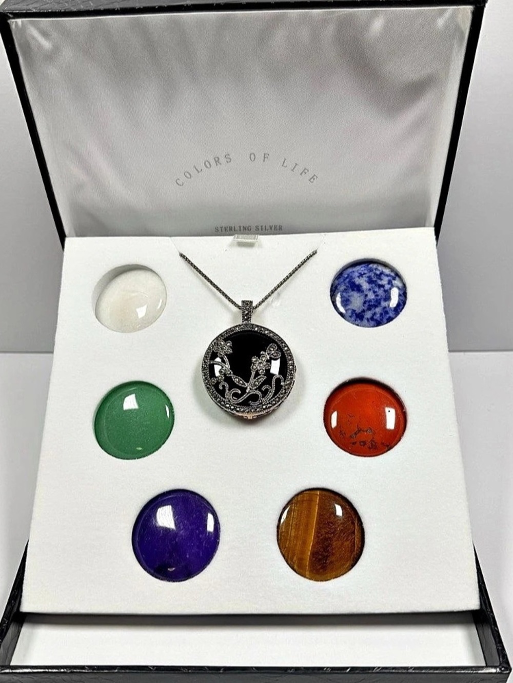 Colors of Life Sterling Silver Interchangeable Gemstone Pendant Necklace Set